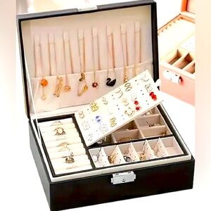 Beautiful luxury 2 tire layer black lock and key jewelry box for Christmas 🎄gift